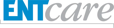 The image shows the ENTcare logo with "ENT" in blue and "care" in gray beneath a horizontal gray line.