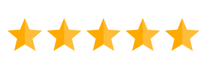 Five gold stars arranged in a horizontal row on a transparent background.