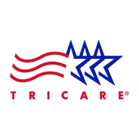 The TRICARE logo featuring three blue outlined stars and three red wavy lines, with the word "TRICARE" in red capital letters below.