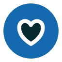 Blue circle with a white heart outline and a filled dark heart shape in the center.